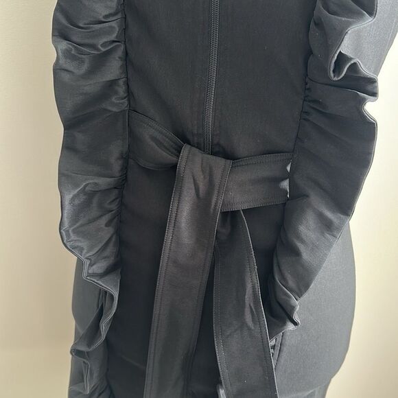 Samuel Dong Mini Dress Front Zipper Moldable Ruffled Belted Taffeta Black Size S - Picture 5 of 13